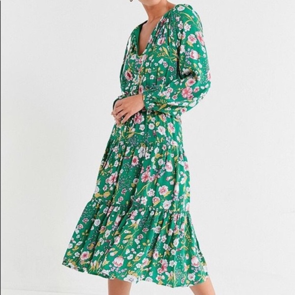 URBAN OUTFITTERS Green Tiered Smocked Maxi Dress M